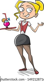 Cute waitress with cold beverege