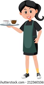 Mesera pequeña sirviendo una ilustración de café