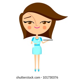 Cute waitress with tray (vector version)