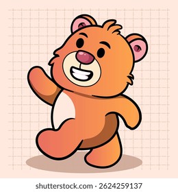 Cute Walking Bear Cartoon Illustration. Animal Nature Icon Concept Isolated Flat Cartoon Style for coloring page or education kids