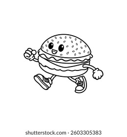 Cute Walking Burger Mascot Coloring Book