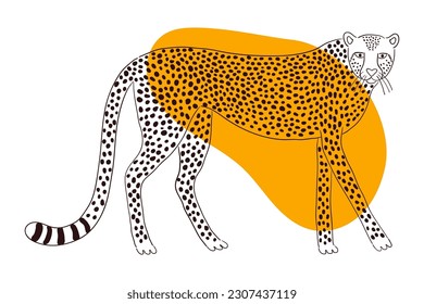 Dibujo de dibujos animados a mano, dibujos animados, dibujos animados. Arte de línea, diseño de estilo de dibujo, vector aislado. Animales tropicales, vida silvestre de la jungla, gatos grandes, safari, naturaleza, elemento impreso