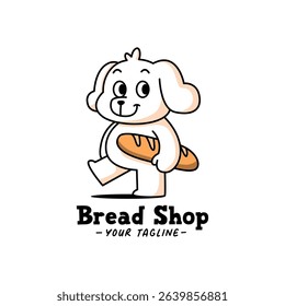 CUTE WALKING DOG WITH A LONG BREAD CARTOON LOGO