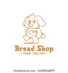 CUTE WALKING DOG WITH A LONG BREAD LINE ART LOGO