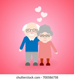 Cute walking grandparents. Happy Grandparent's day. Elderly people with hearts.