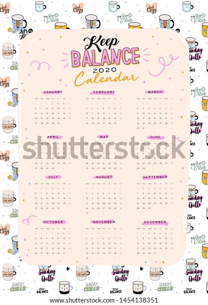 Cute Wall Calendar 2020 Yearly Planner Stock Vector (Royalty Free ...