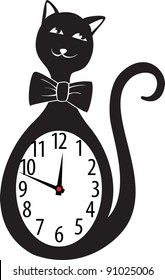 Cute wall clock cat sticker. Colorful vector illustration