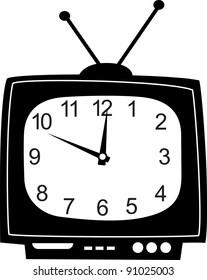 Cute wall clock tv sticker. Colorful vector illustration