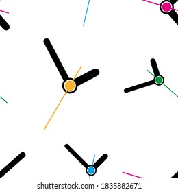 Rellena los relojes de pared sobre el fondo negro con un patrón sin fisuras.