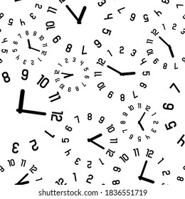 Cute wall clocks on white background with seamless pattern.
