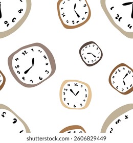 Cute wall clocks on white background with seamless pattern