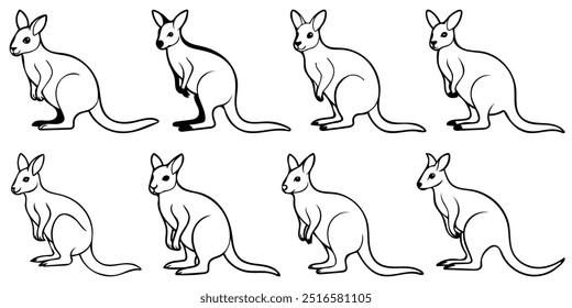 cute wallaby silhouette vector design set