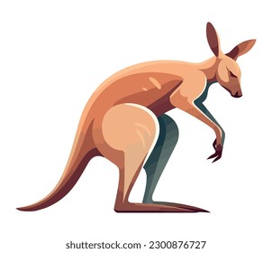 Cute wallaby standing in grass over white