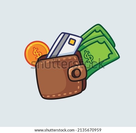 cute wallet include the monet credit card and coin. Isolated cartoon object illustration. Flat Style suitable for Sticker Icon Design Premium Logo vector