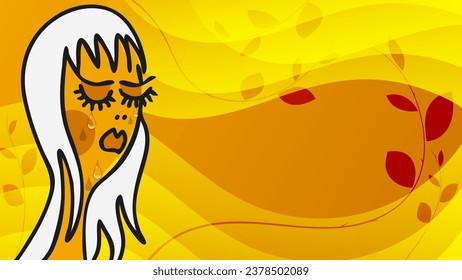 Cute wallpaper with an art image of a crying girl. An excellent background for designing pages on social networks, posters, presentations, outdoor advertising and your other projects. Vector.