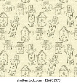 Cute Wallpaper Fun Handdrawn Houses Seamless Stock Vector (Royalty Free