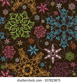 Cute wallpaper with hand-drawn snowflakes on curves background