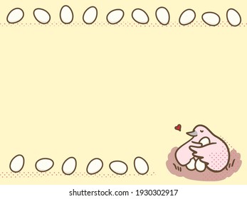 Cute wallpaper of a mother bird holding an egg