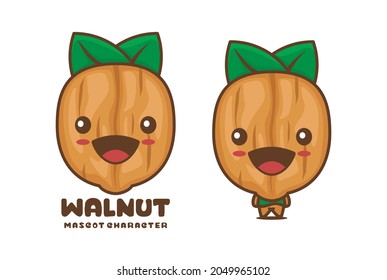 cute walnut cartoon mascot, bean vector illustration, suitable for logos, packaging labels, stickers, etc.