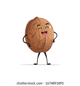 Cute Walnut Character Cartoon Mascot Nut Healthy Vegetarian Food Concept Isolated Vector Illustration