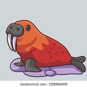 cute walrus with a big tusks. isolated cartoon animal illustration. Flat Style Sticker Icon Design Premium Logo vector. Mascot Character