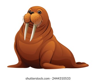 Caricatura de morsa linda. Ilustración vectorial aislada sobre fondo blanco