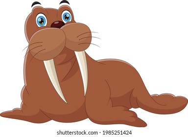 cute walrus cartoon on white background