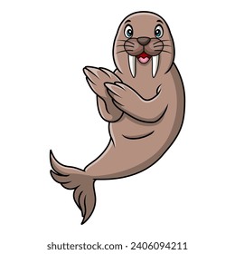 Cute walrus cartoon on white background