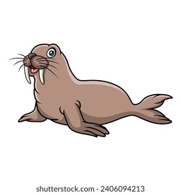 Cute walrus cartoon on white background