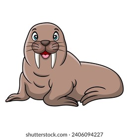 Cute walrus cartoon on white background