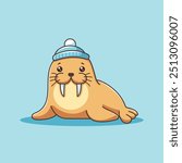 Cute Walrus Cartoon Vector Icon Illustration. Animal nature Icon Concept Isolated Premium Vector. Flat Cartoon Style