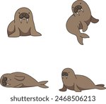 Cute walrus cartoon vector illustration
