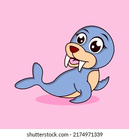 Cute walrus cartoon. Vector illustration character