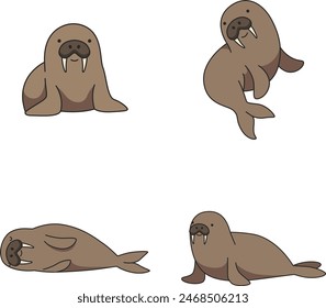 Cute walrus cartoon vector illustration