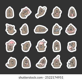 Cute walrus character. Sticker Bookmark. Kawaii cartoon sea animal. Hand drawn style. Vector drawing. Collection of design elements.
