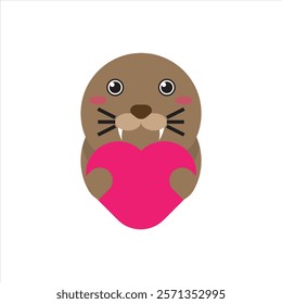 Cute walrus love icon vector illustration, sea animals icon vector illustration. Valentines day pattern vector illustration. 