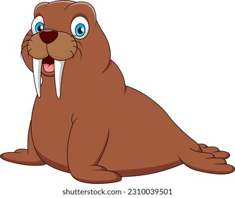 Cute walrus mascot cartoon smiling. Cute animal mascot cartoon