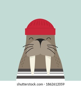 Cute walrus sailor shirt with red hat