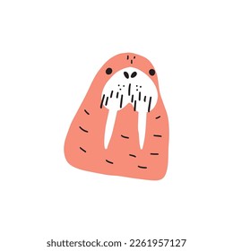 Cute walrus in Scandinavian style on a white background. Vector hand drawn kids illustration. Sea ocean. Underwater world