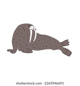 Cute walrus in Scandinavian style on a white background. Vector hand drawn kids illustration. Sea ocean. Underwater world