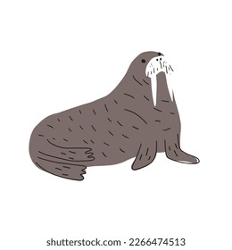 Cute walrus in Scandinavian style on a white background. Vector hand drawn kids illustration. Sea ocean. Underwater world