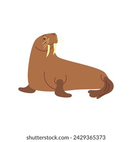 Cute Walrus Sea Mammal Cartoon Style Illustration