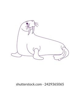 Cute Walrus Sea Mammal Outline Illustration