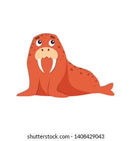 Cute walrus vector flat illustration.
