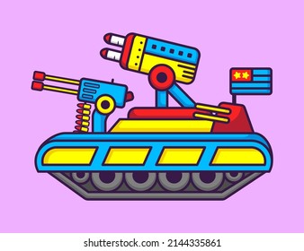Tanque de máquina de guerra en caricatura. Ilustración del vector del vehículo. Concepto de estilo plano.