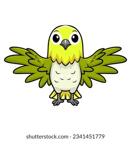 Cute warbling white eye bird cartoon flying
