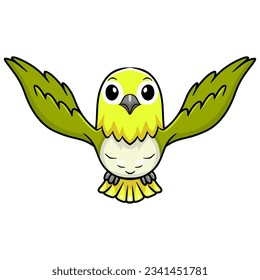 Cute warbling white eye bird cartoon flying