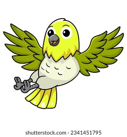 Cute warbling white eye bird cartoon flying