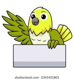 Cute warbling white eye bird cartoon waving hand