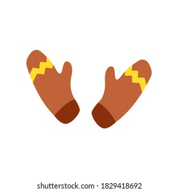 Cute warm cozy mittens. Brown color. Winter accessory for hands. Cartoon vector isolated